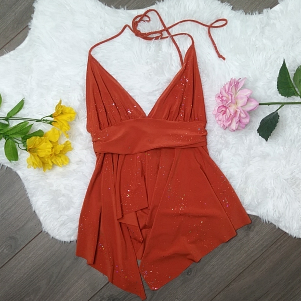 Sexy Orange Sparkle Party Halter Top Brand NEW!
